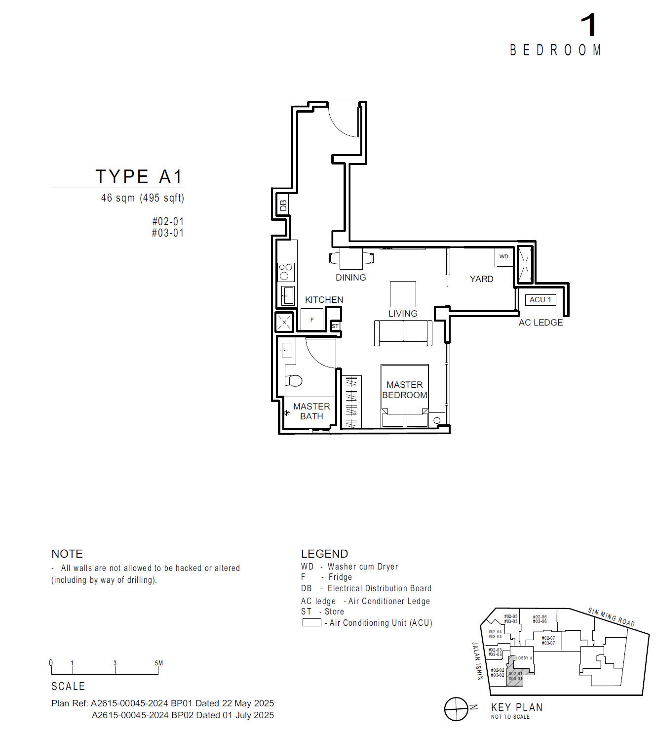 Floor plan of Artisan 8 type A1, 1-Bedroom, 495 sq ft