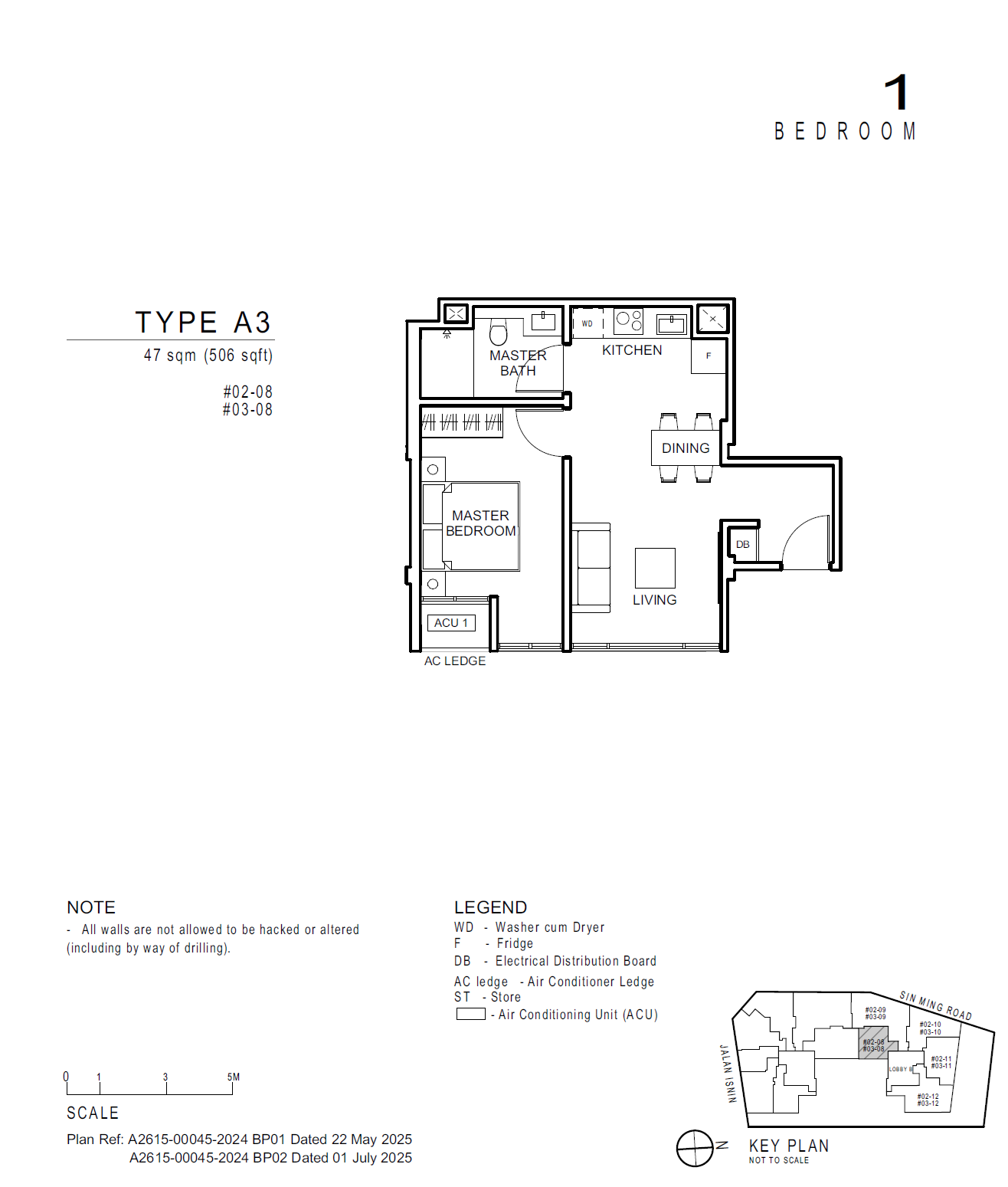 Floor plan of Artisan 8 type A3, 1-Bedroom, 506 sq ft