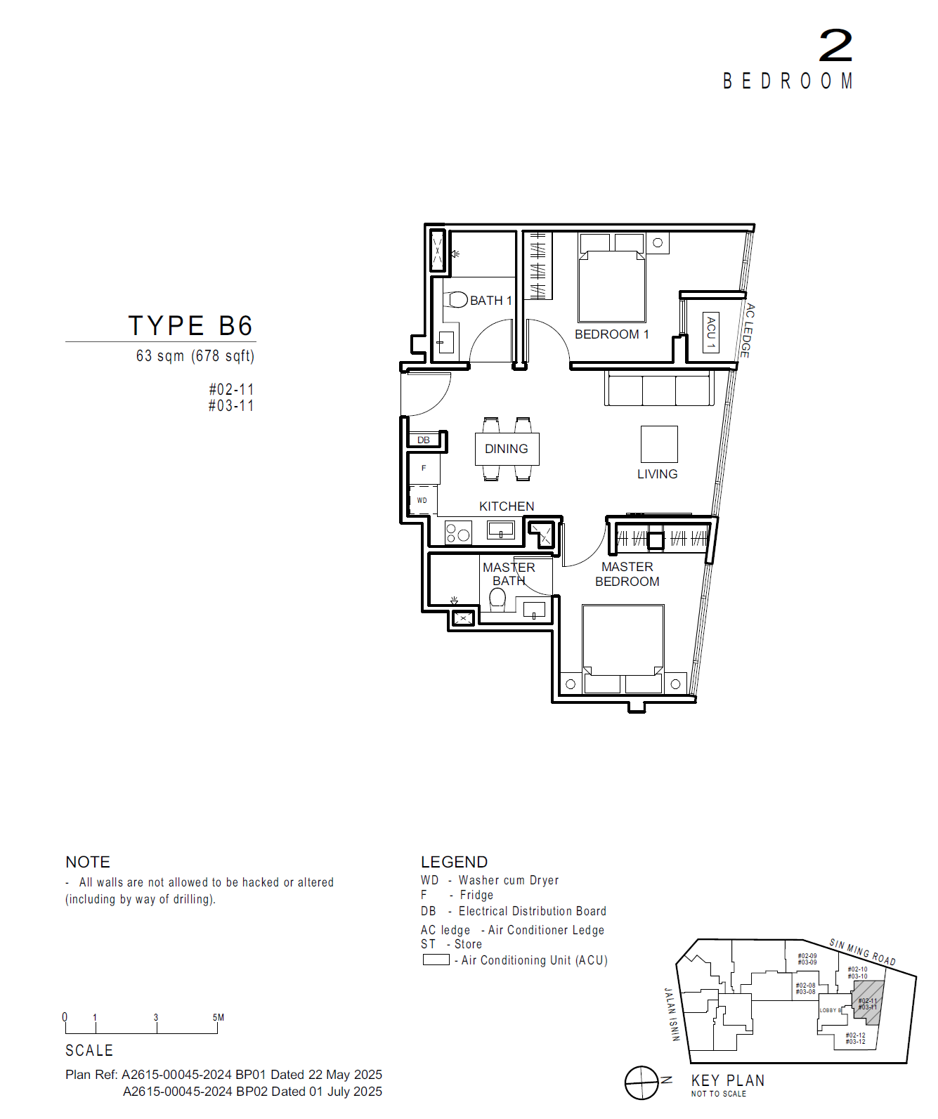 Floor plan of Artisan 8 type B6, 2-Bedroom, 678 sq ft