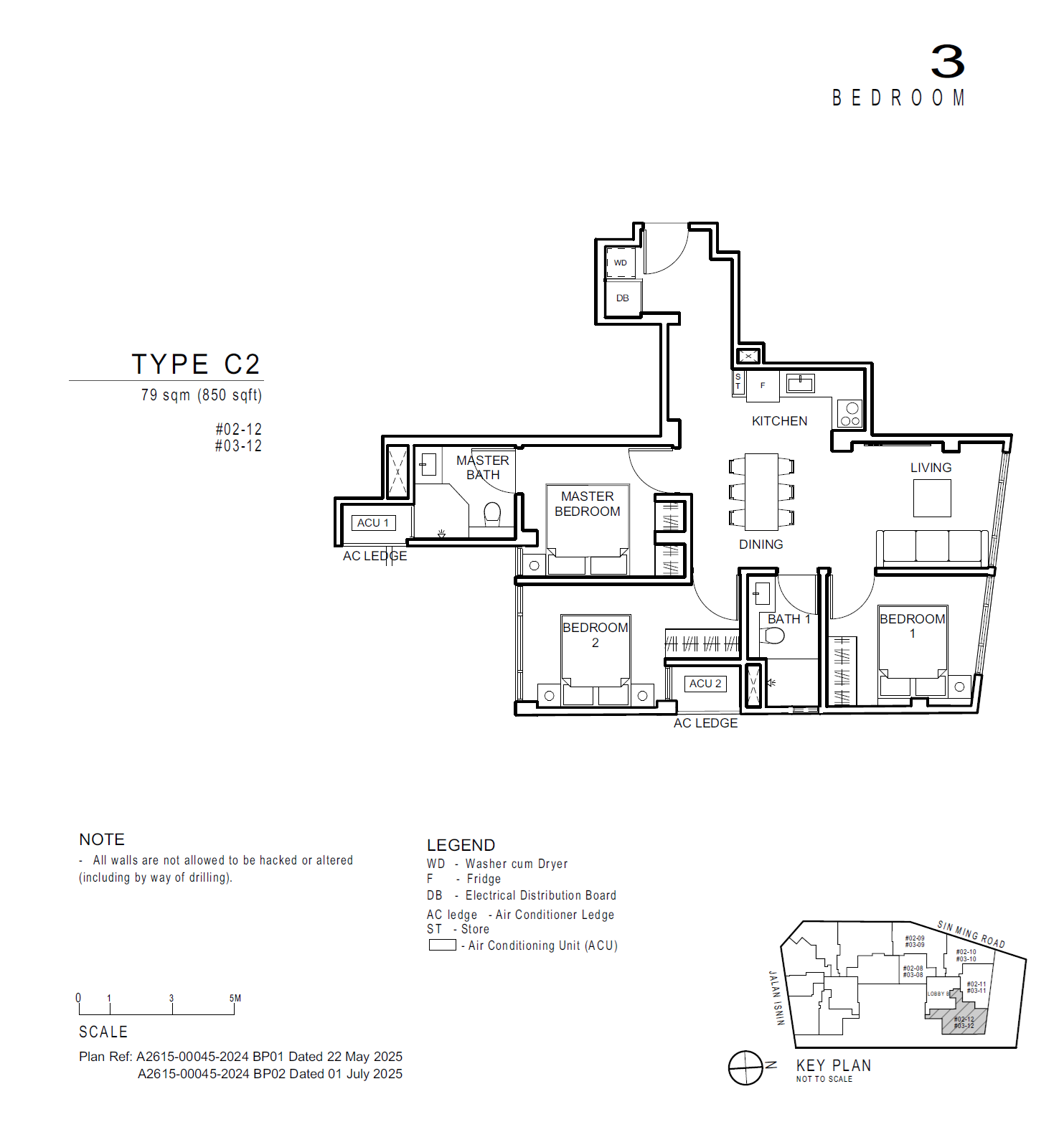 Floor plan of Artisan 8 type C2, 3-Bedroom, 850 sq ft