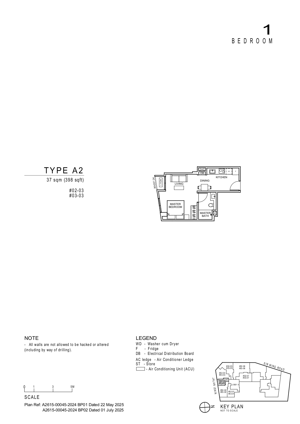 Floor plan of Artisan 8 type A2, 1-Bedroom, 398 sq ft