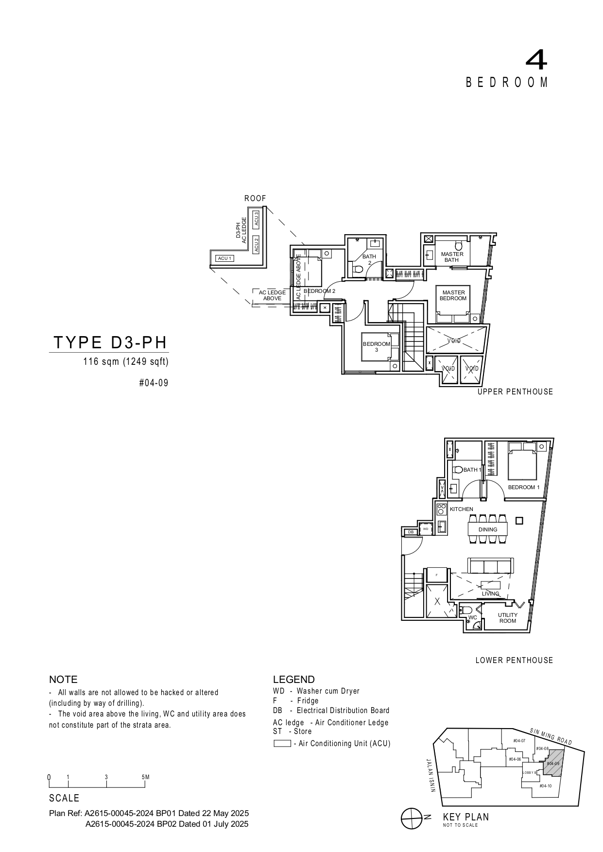 Floor plan of Artisan 8 type D3-PH, 4-Bedroom, 1,249 sq ft
