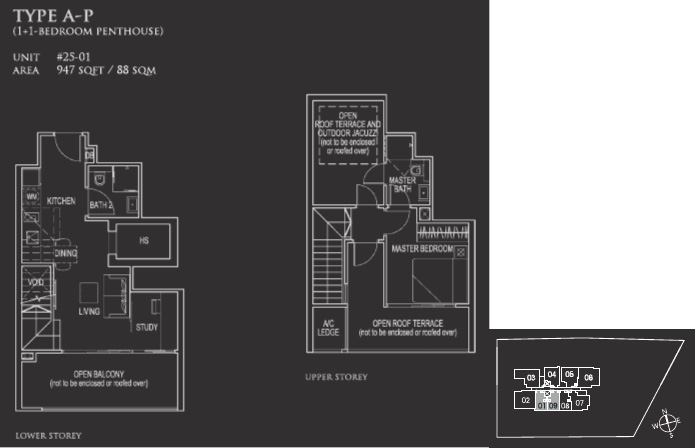 Floor plan of 26 Newton type A-P, Penthouse, 947 sq ft