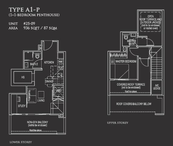 Floor plan of 26 Newton type A1-P, Penthouse, 936 sq ft