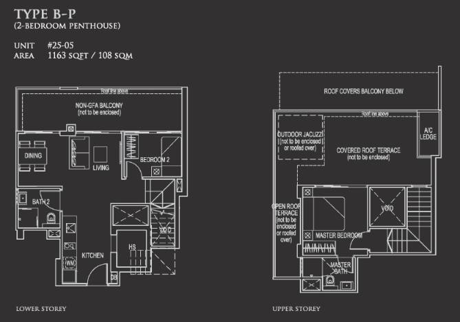Floor plan of 26 Newton type B-P, Penthouse, 1,163 sq ft