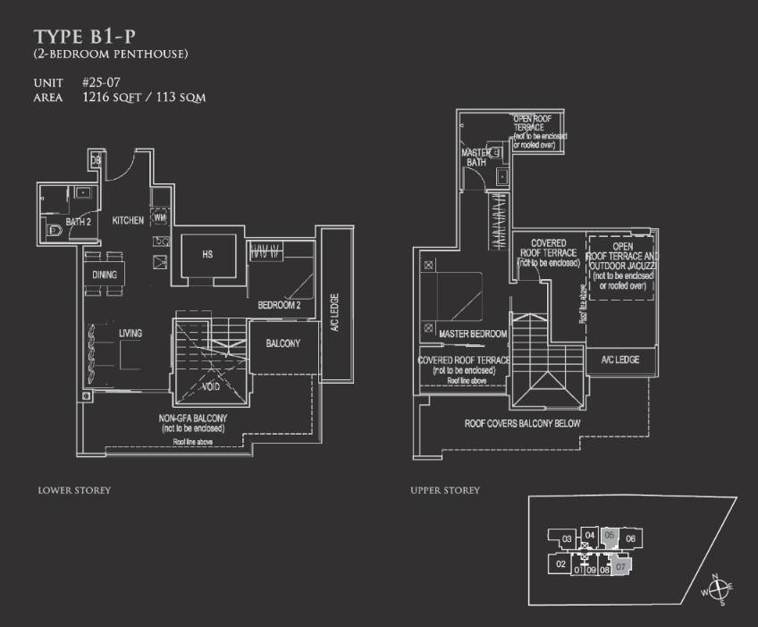 Floor plan of 26 Newton type B1-P, Penthouse, 1,216 sq ft