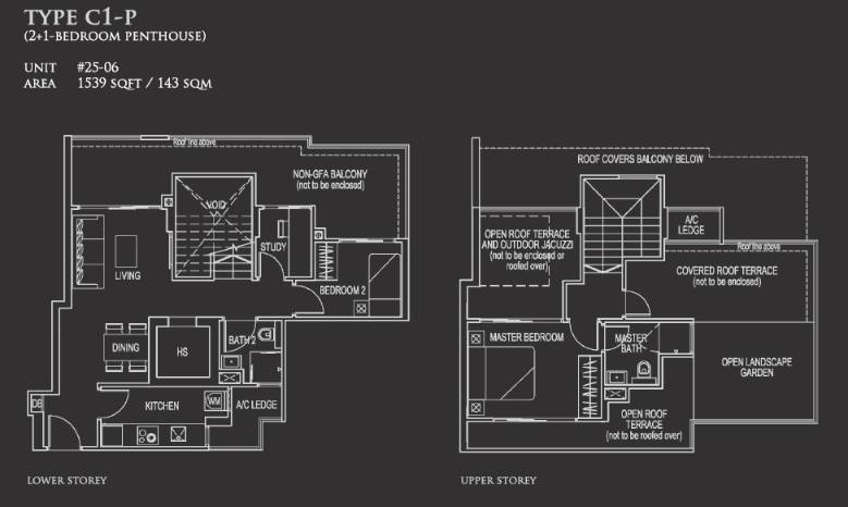 Floor plan of 26 Newton type C1-P, Penthouse, 1,539 sq ft