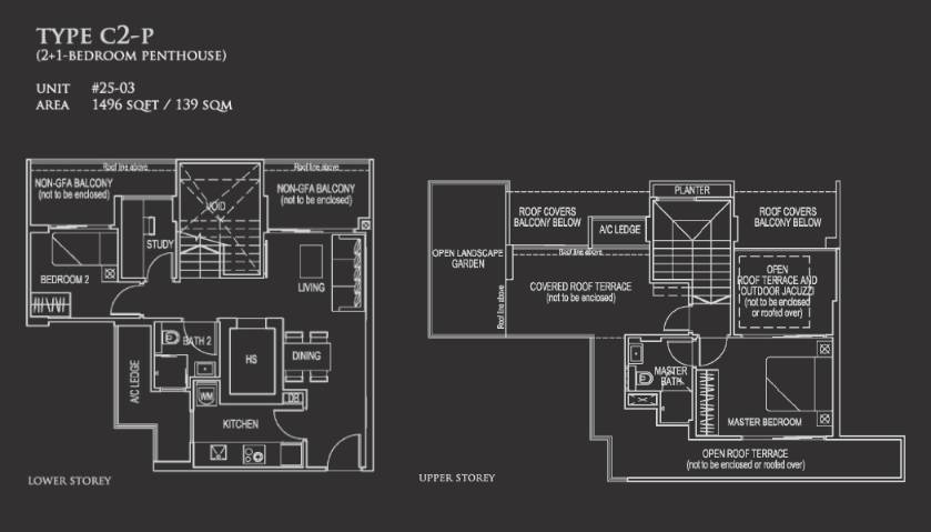 Floor plan of 26 Newton type C2-P, Penthouse, 1,496 sq ft