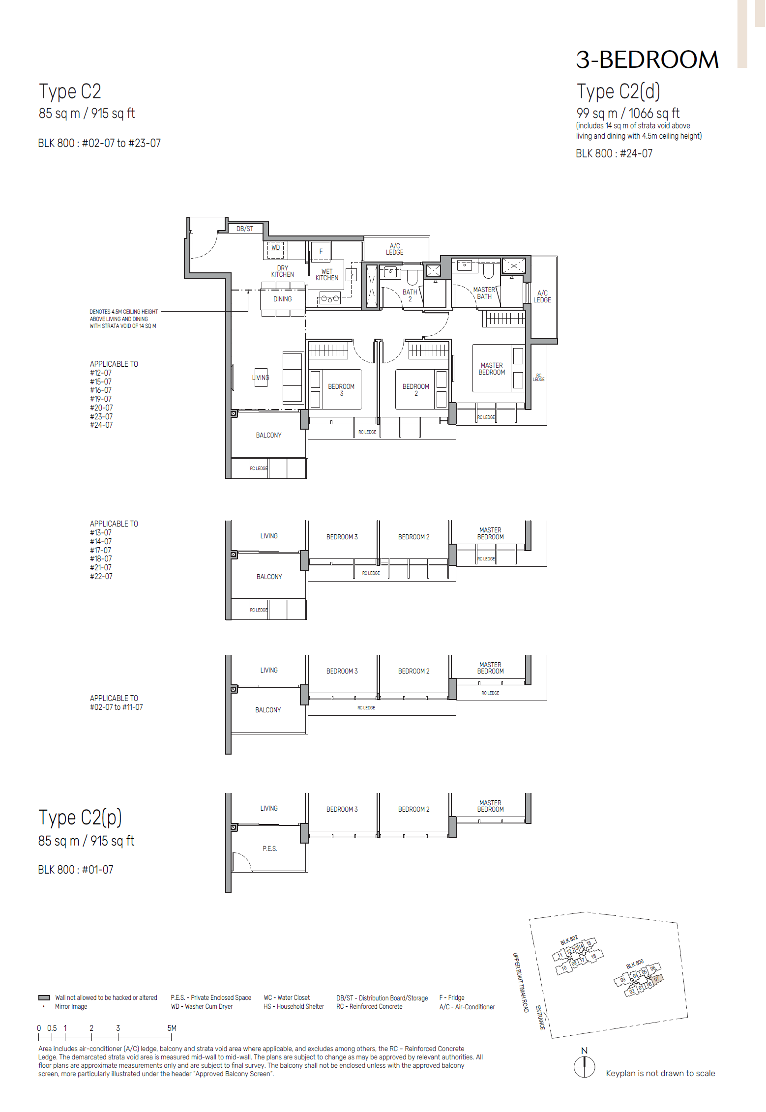 Floor plan of The Myst type C2, 3-Bedroom, 915 sq ft