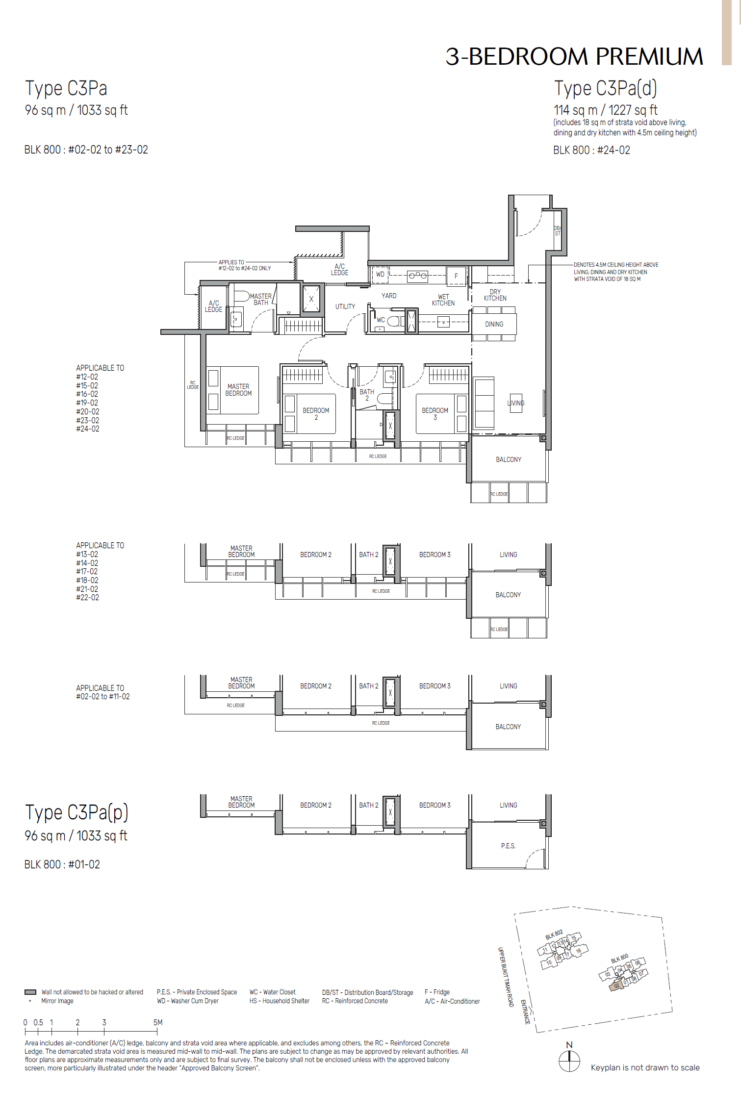Floor plan of The Myst type C3Pa, 3-Bedroom, 1,033 sq ft