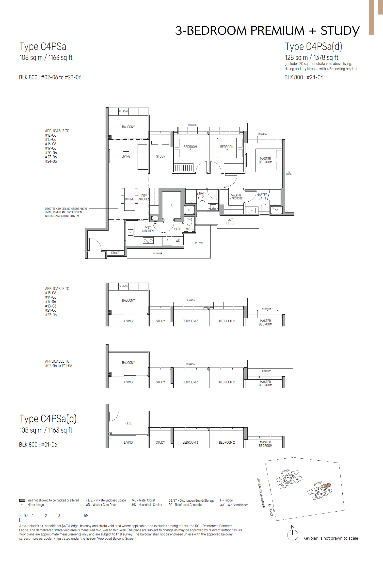 Floor plan of The Myst type C4PSa, 3-Bedroom + Study, 1,163 sq ft