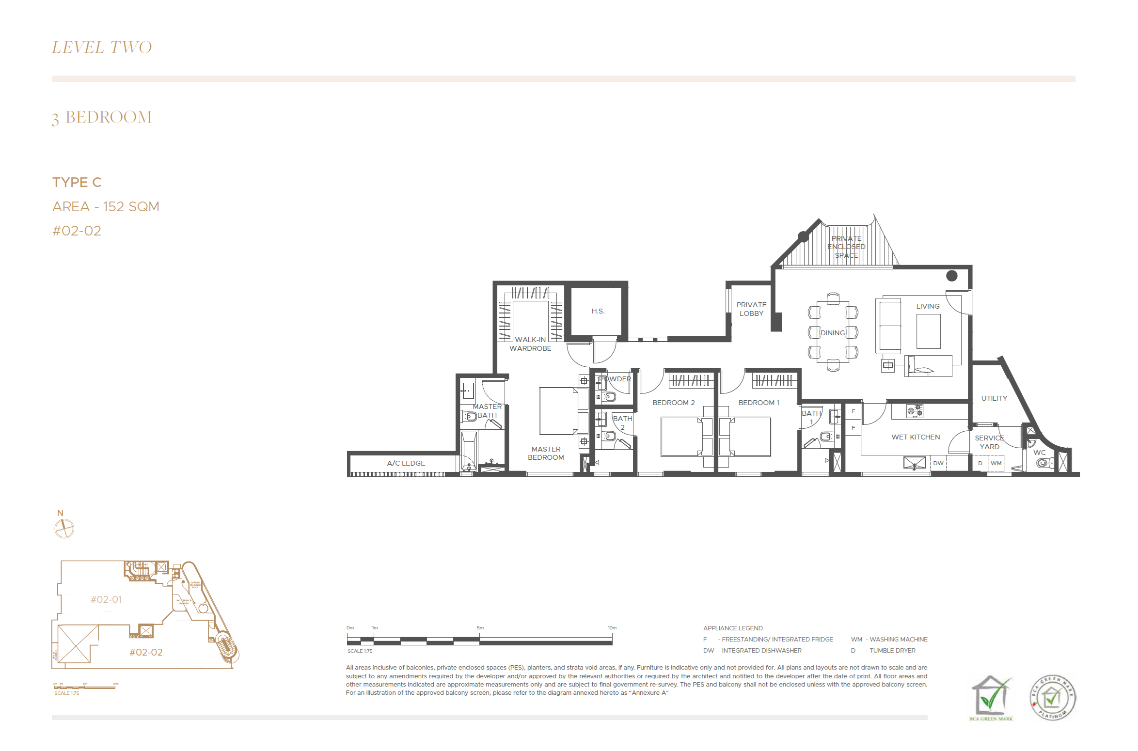 Floor plan of The Giverny Residences type C, 3-Bedroom, 1,636 sq ft