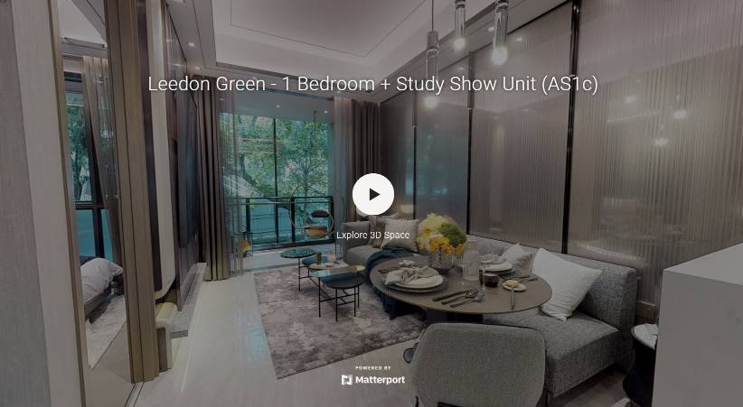 3D Virtual Tour of Leedon Green 1 Bedroom + Study, Type AS1c 538sqft