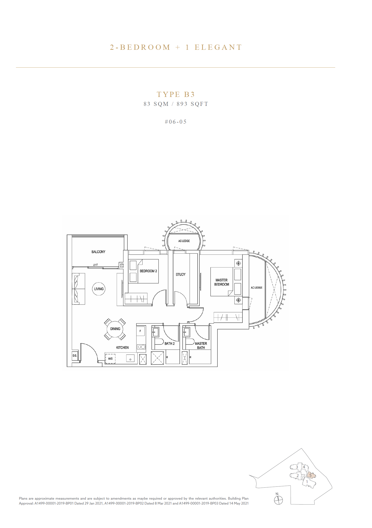 Floor plan of Klimt Cairnhill type B3, Penthouse, 893 sq ft
