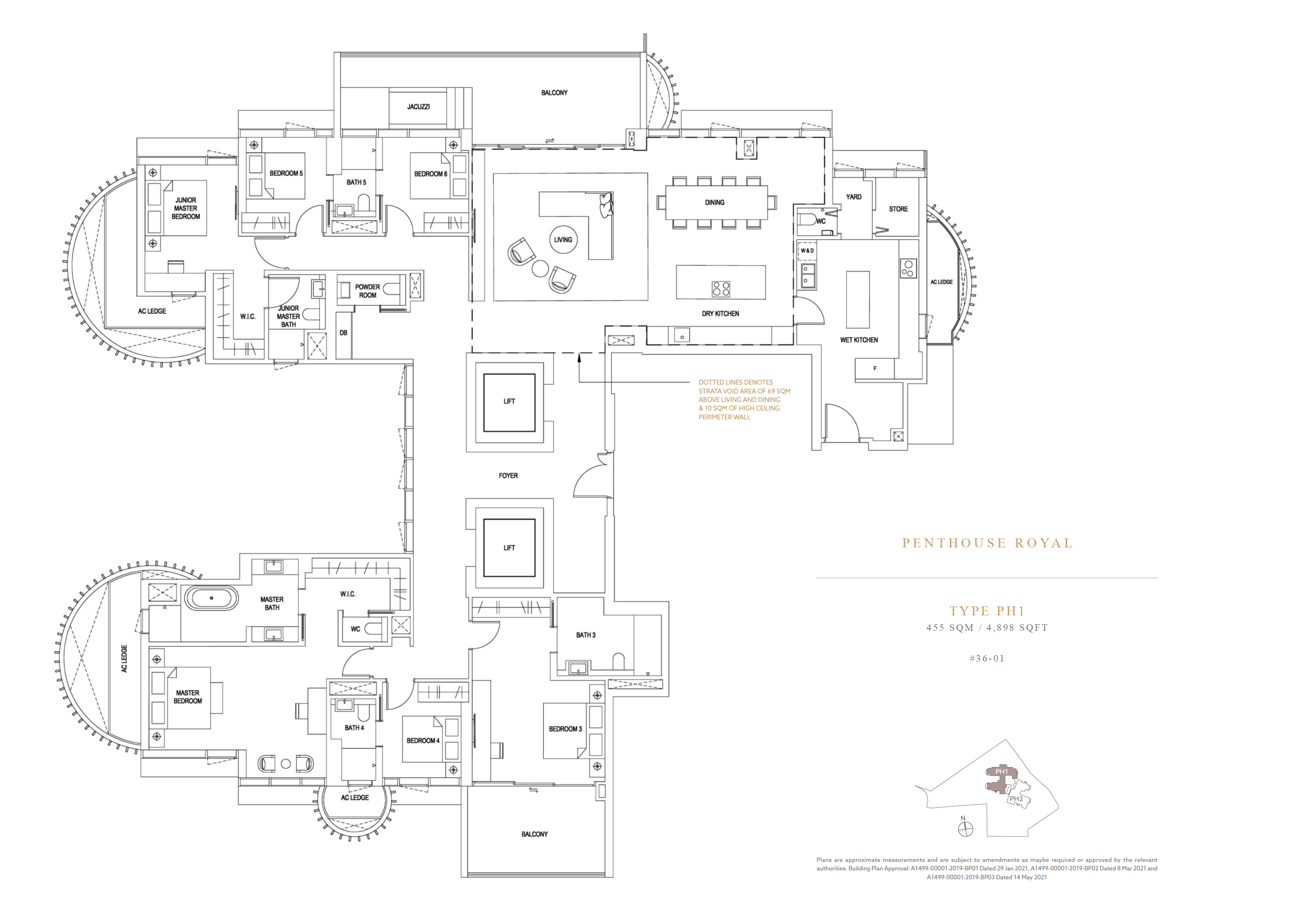 Floor plan of Klimt Cairnhill type Penthouse, 6-Bedroom, 4,898 sq ft