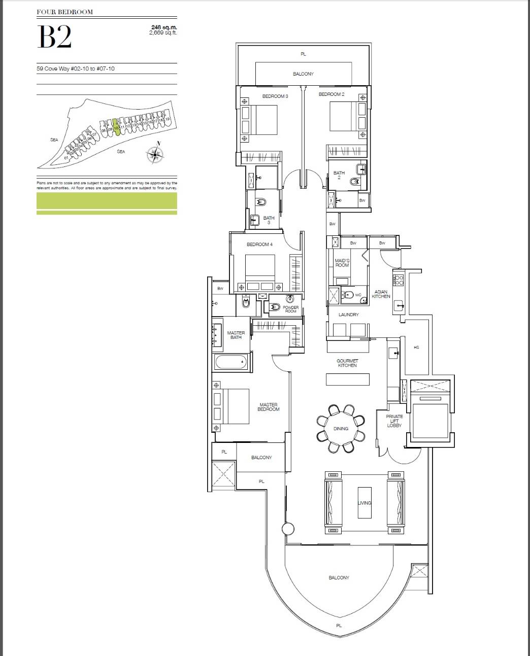 Floor plan of Seascape type B2, 4-Bedroom, 2,669 sq ft