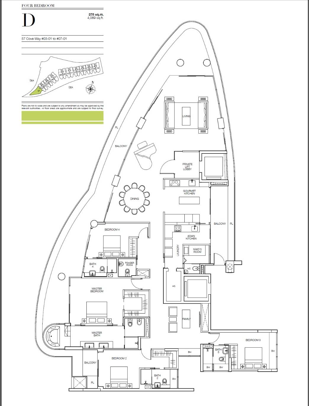 Floor plan of Seascape type D, 4-Bedroom, 4,069 sq ft