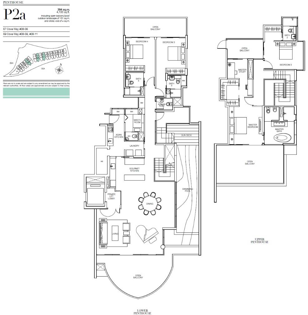 Floor plan of Seascape type P2a, Penthouse, 4,133 sq ft