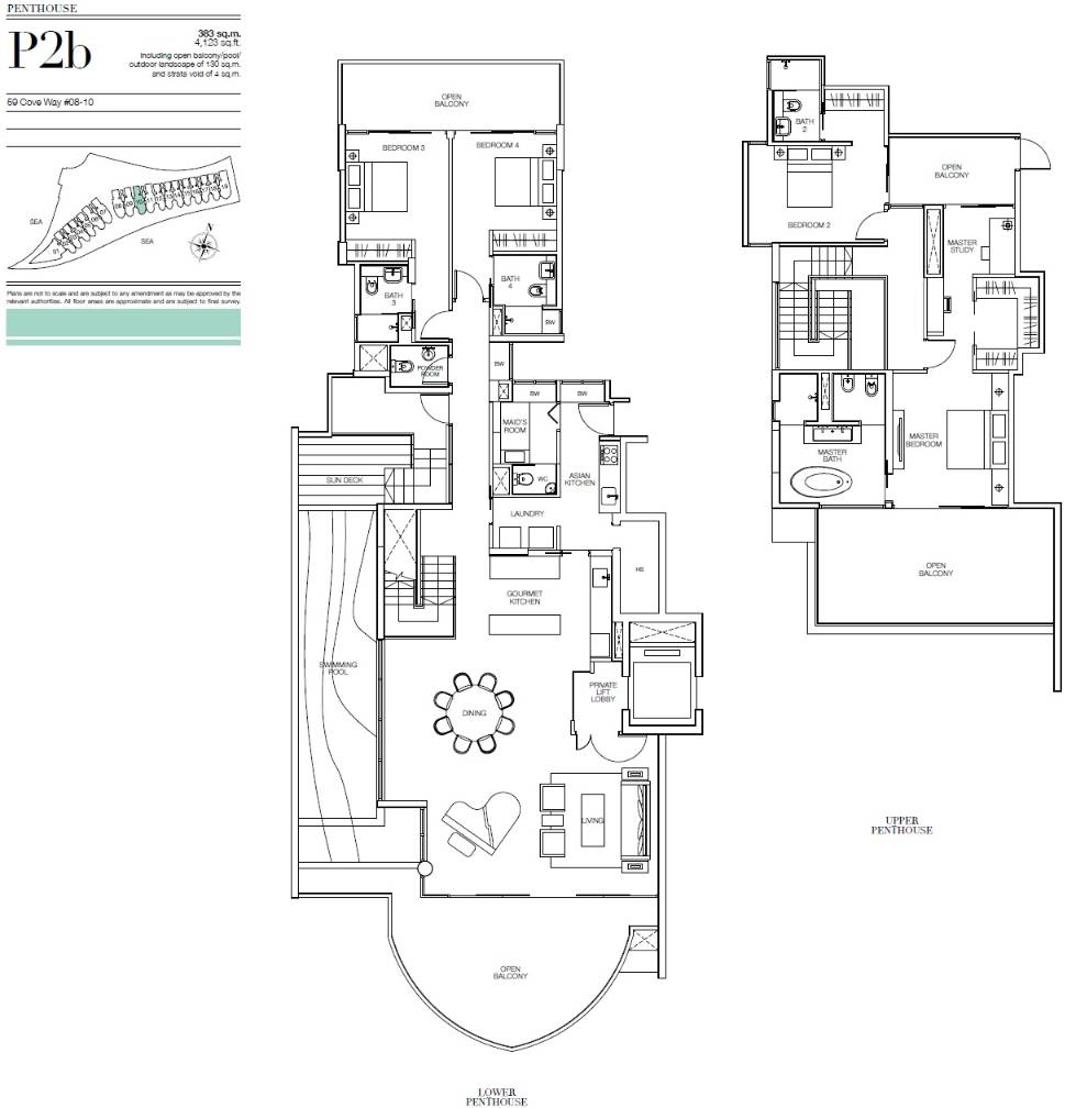 Floor plan of Seascape type P2b, Penthouse, 4,123 sq ft