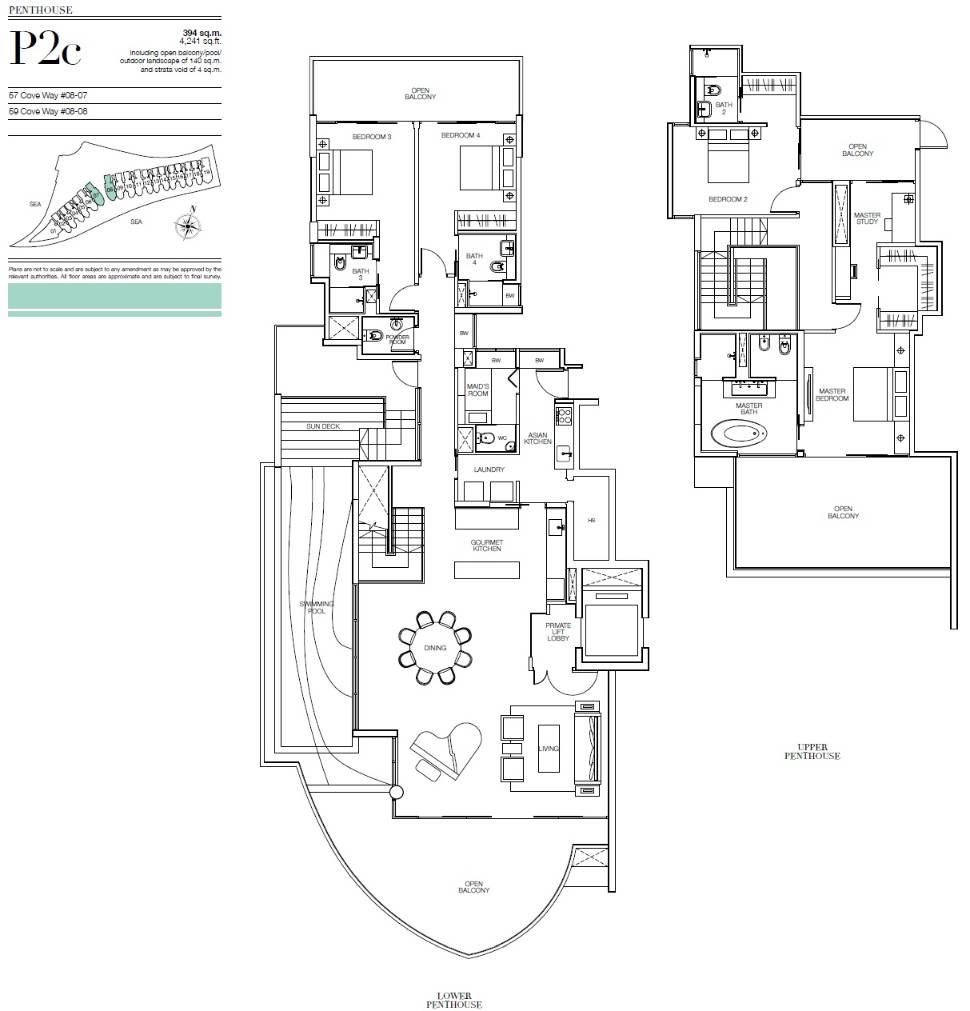 Floor plan of Seascape type P2c, Penthouse, 4,241 sq ft