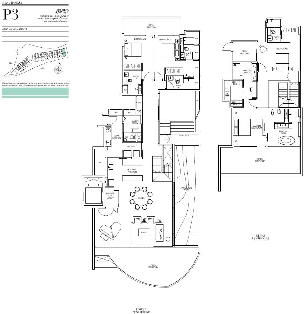 Floor plan of Seascape type P3, Penthouse, 4,252 sq ft