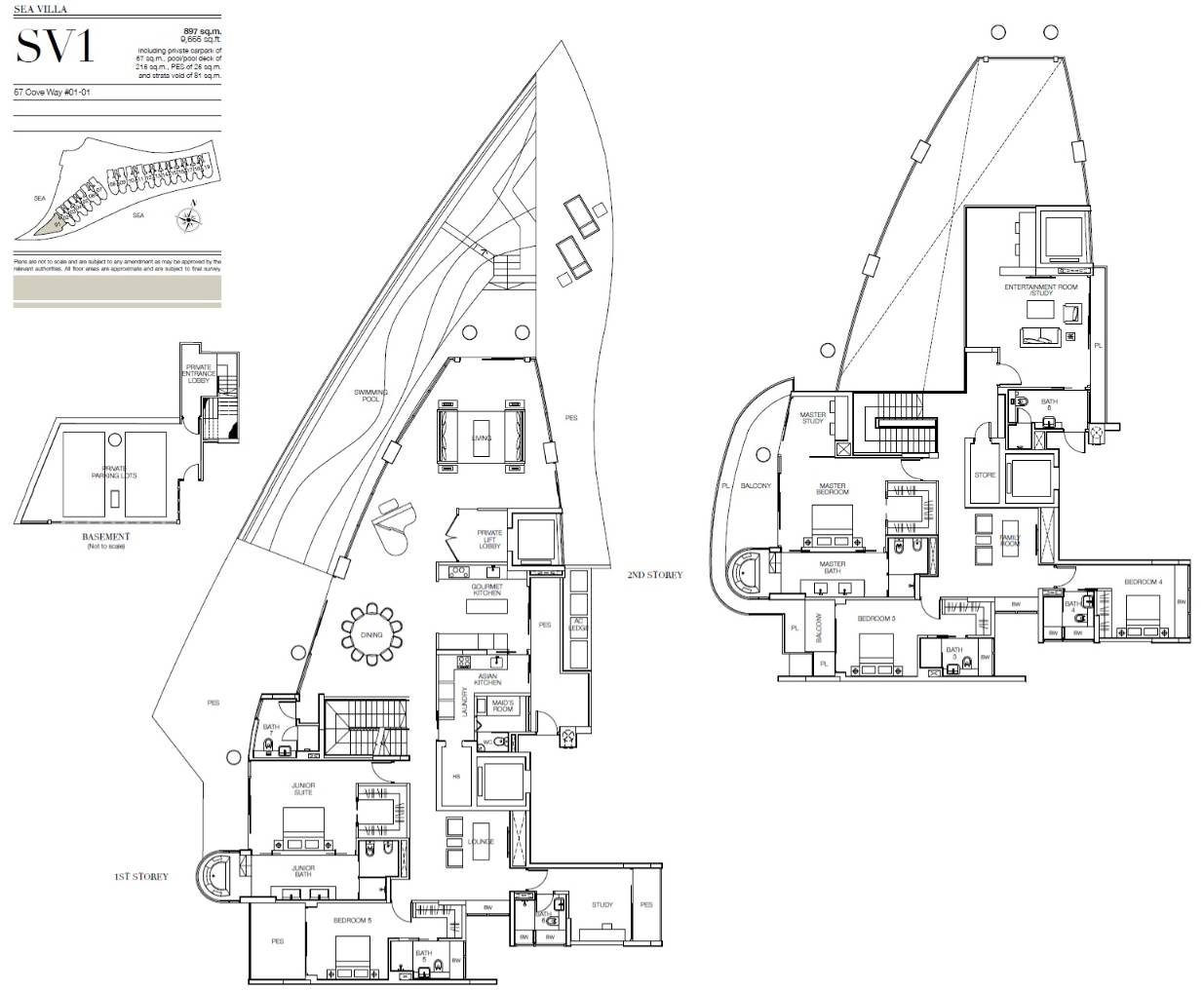 Floor plan of Seascape type SV1, Sky Suite, 9,655 sq ft