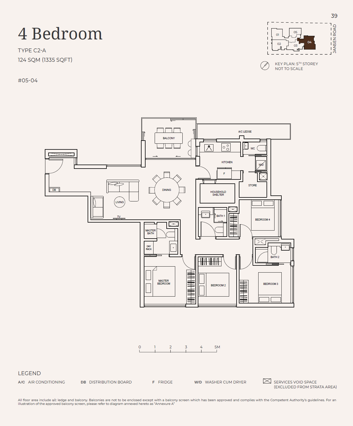 Floor plan of Jansen House type C2-A, 4-Bedroom, 1,335 sq ft
