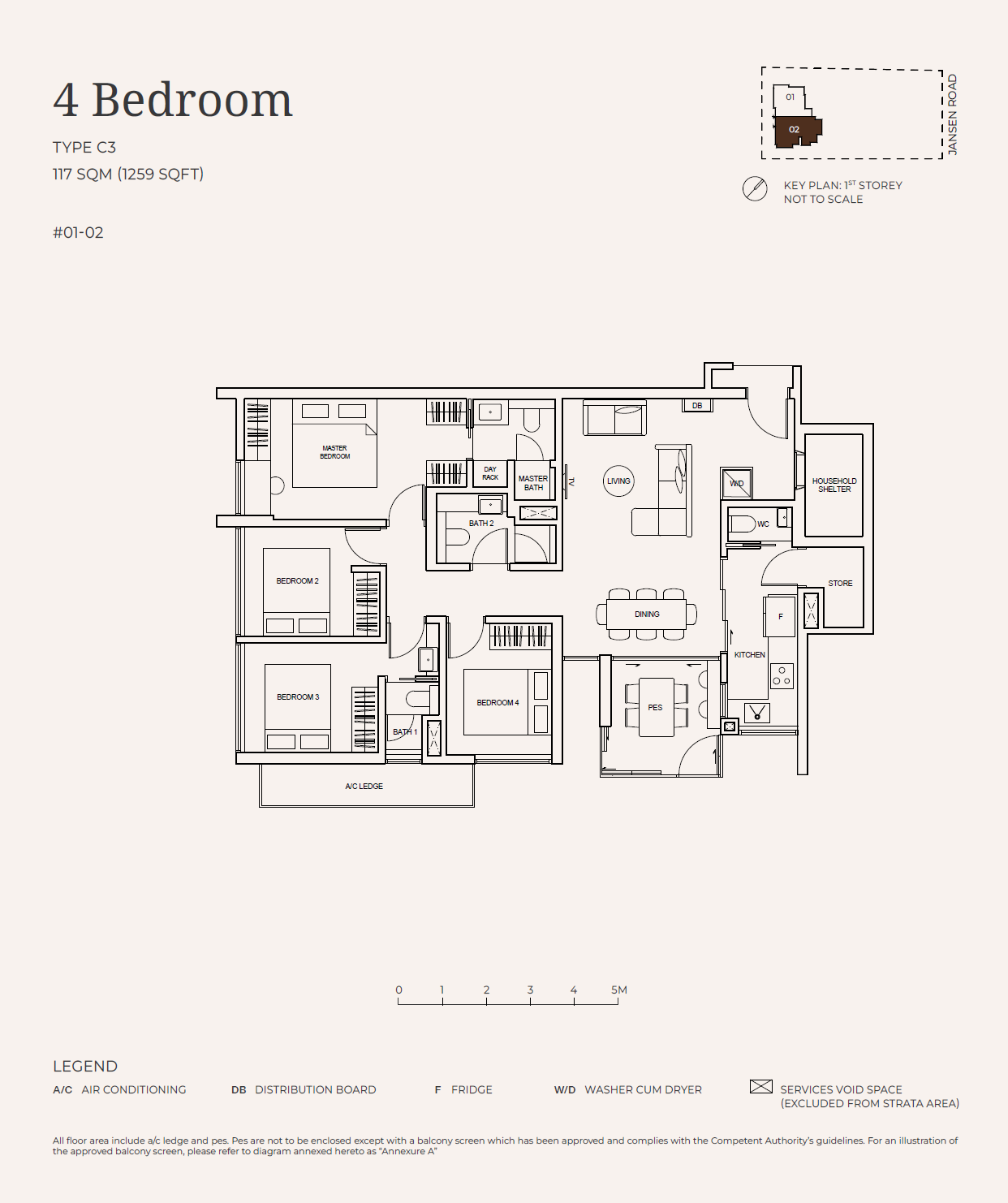 Floor plan of Jansen House type C3, 4-Bedroom, 1,259 sq ft