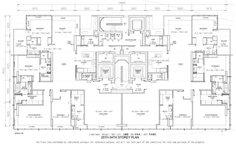 Floor plan of The Ritz-Carlton 4-Bedroom, 3,057 sq ft