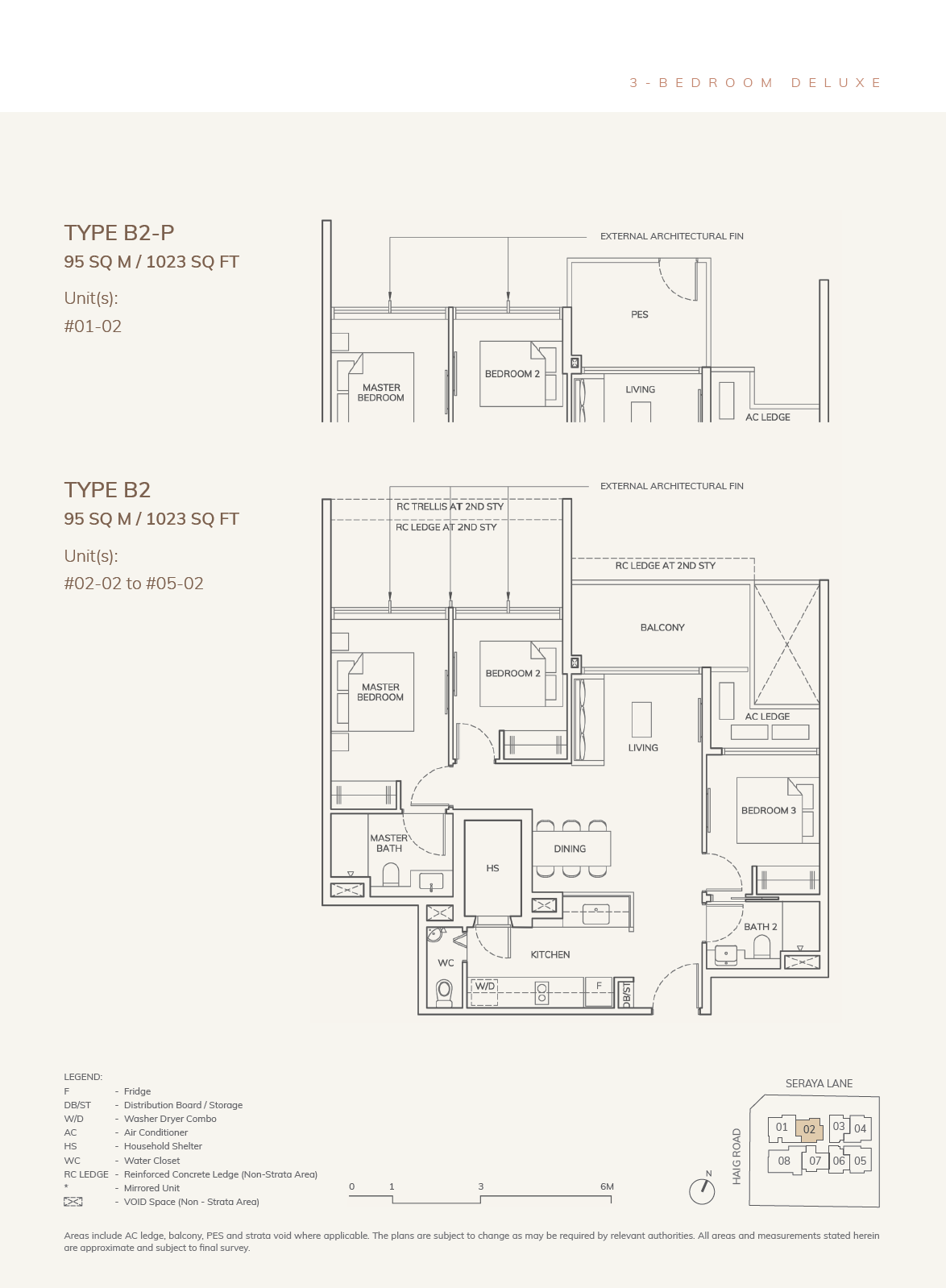 Floor plan of ARDOR Residence type B2, 3-Bedroom, 1,023 sq ft