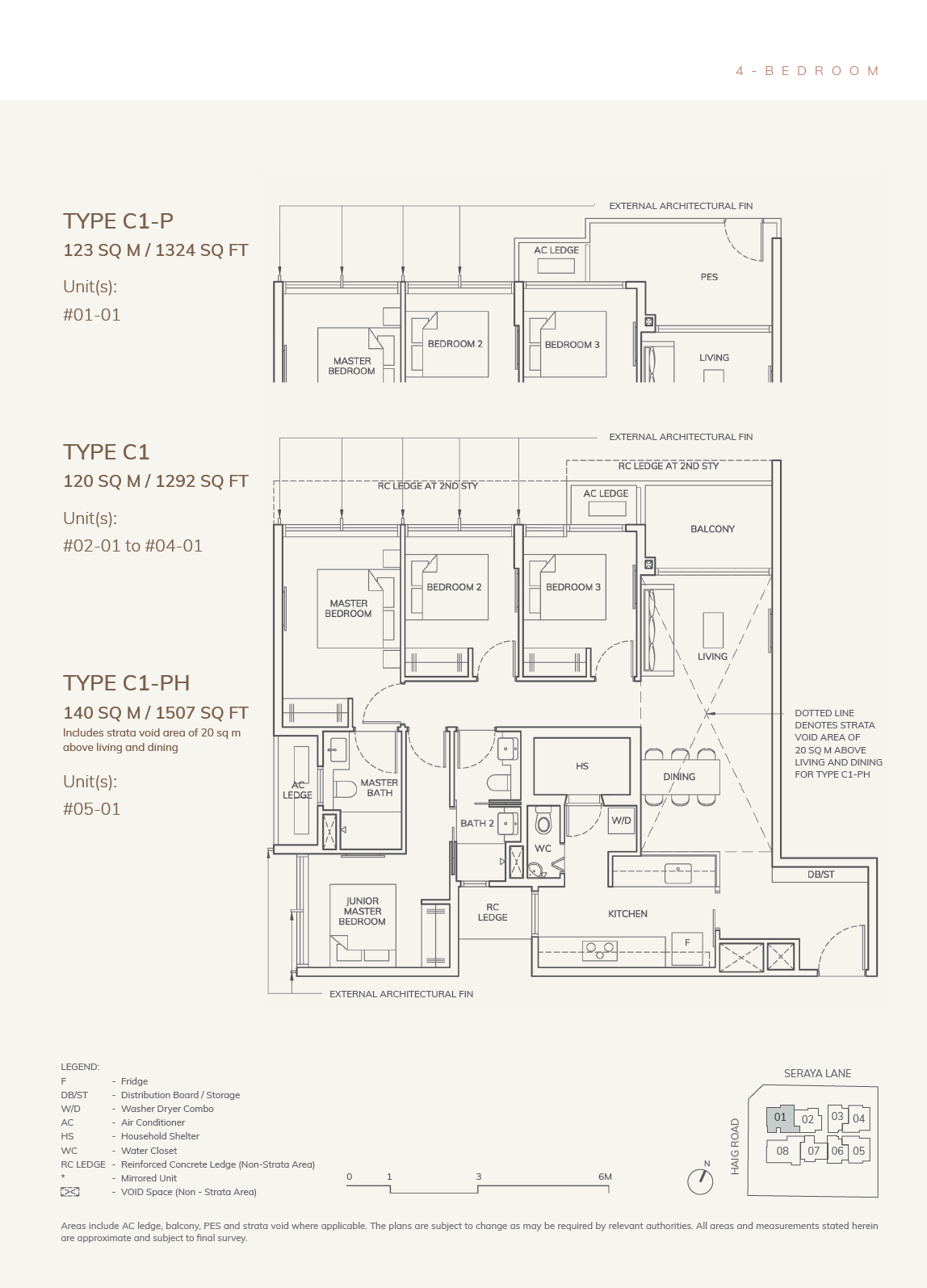 Floor plan of ARDOR Residence type C1, 4-Bedroom, 1,292 sq ft