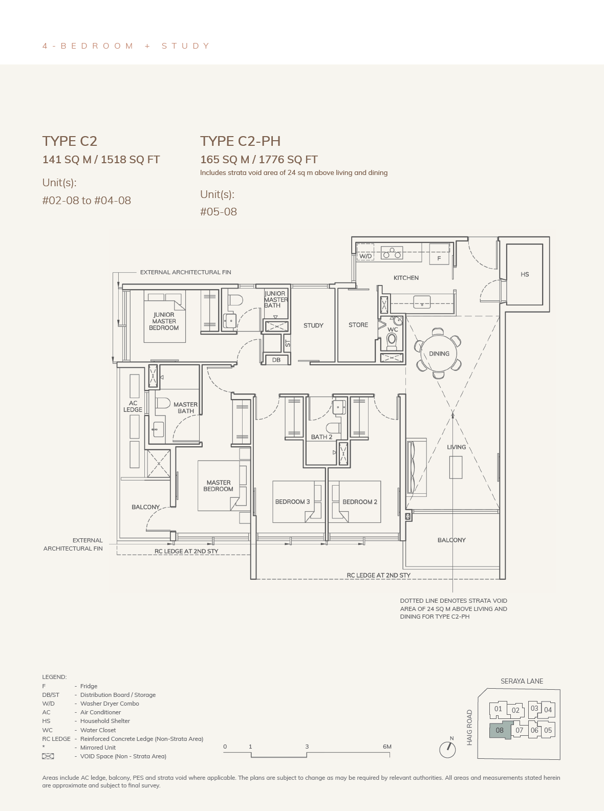 Floor plan of ARDOR Residence type C2, 4-Bedroom + Study, 1,518 sq ft