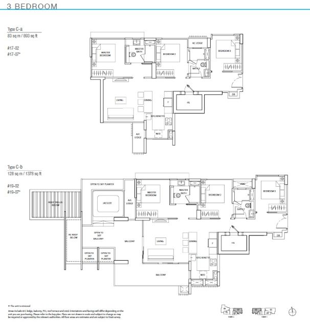 Floor plan of The Line @ Tanjong Rhu type C-a, 3-Bedroom, 893 sq ft