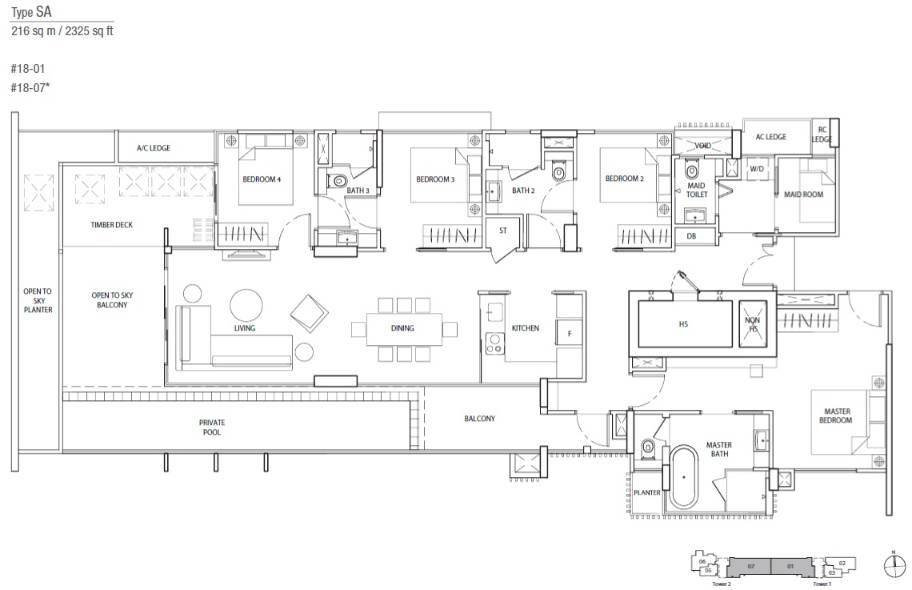 Floor plan of The Line @ Tanjong Rhu type SA, Sky Suite, 2,325 sq ft