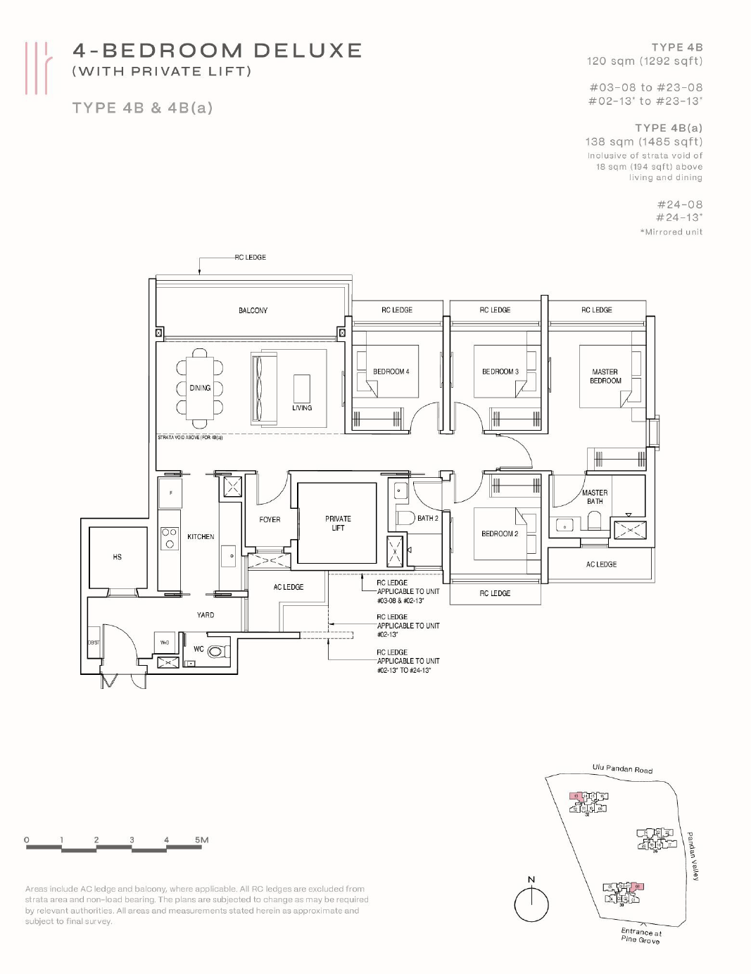Floor plan of Pinetree Hill type 4B, 4-Bedroom, 1,292 sq ft