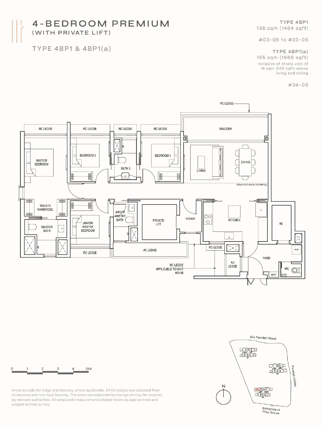 Floor plan of Pinetree Hill type 4BP1, 4-Bedroom, 1,464 sq ft