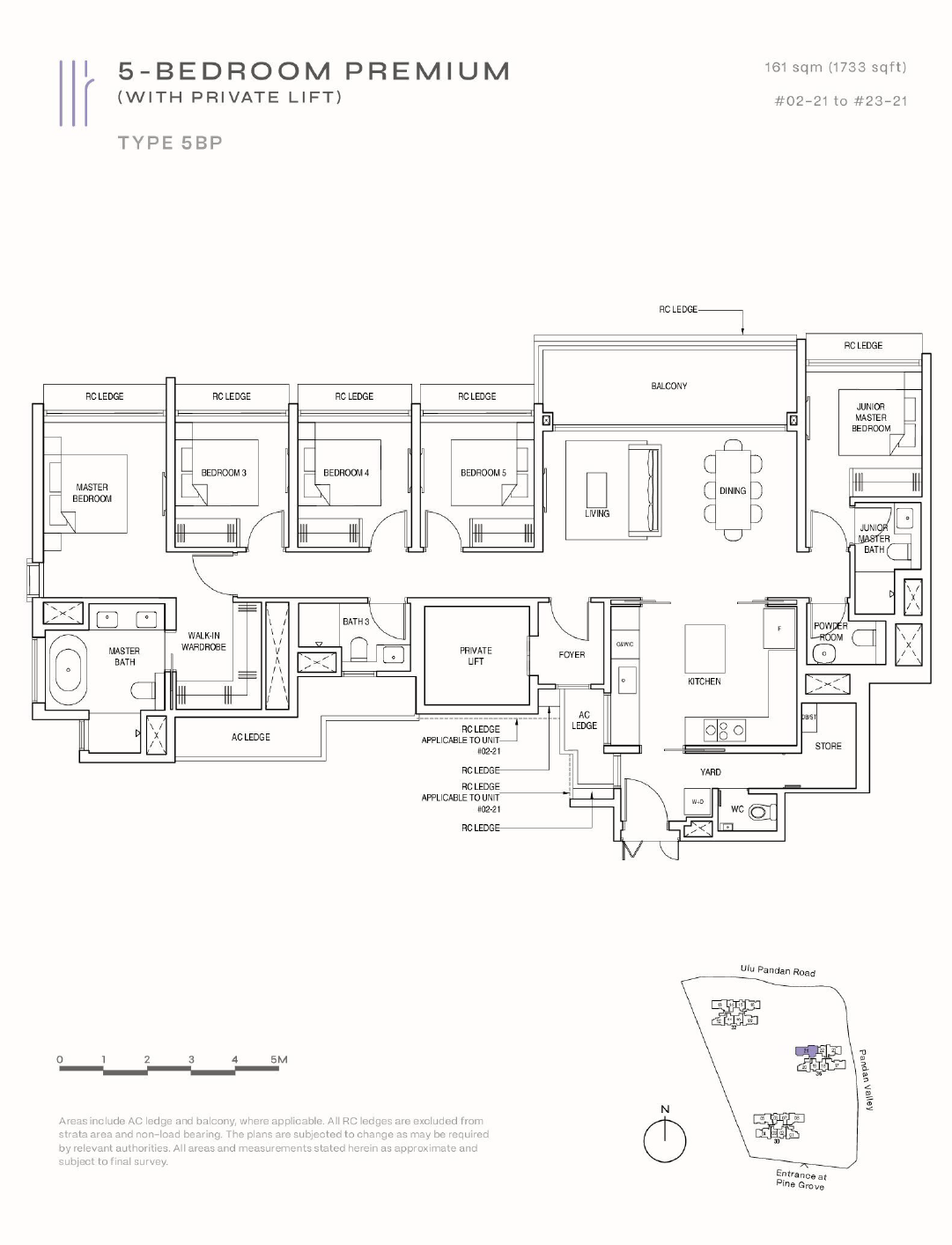 Floor plan of Pinetree Hill type 5BP, 5-Bedroom, 1,733 sq ft