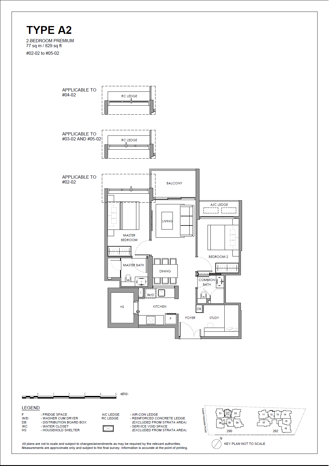 Floor plan of The Hillshore type A2, 2-Bedroom, 829 sq ft
