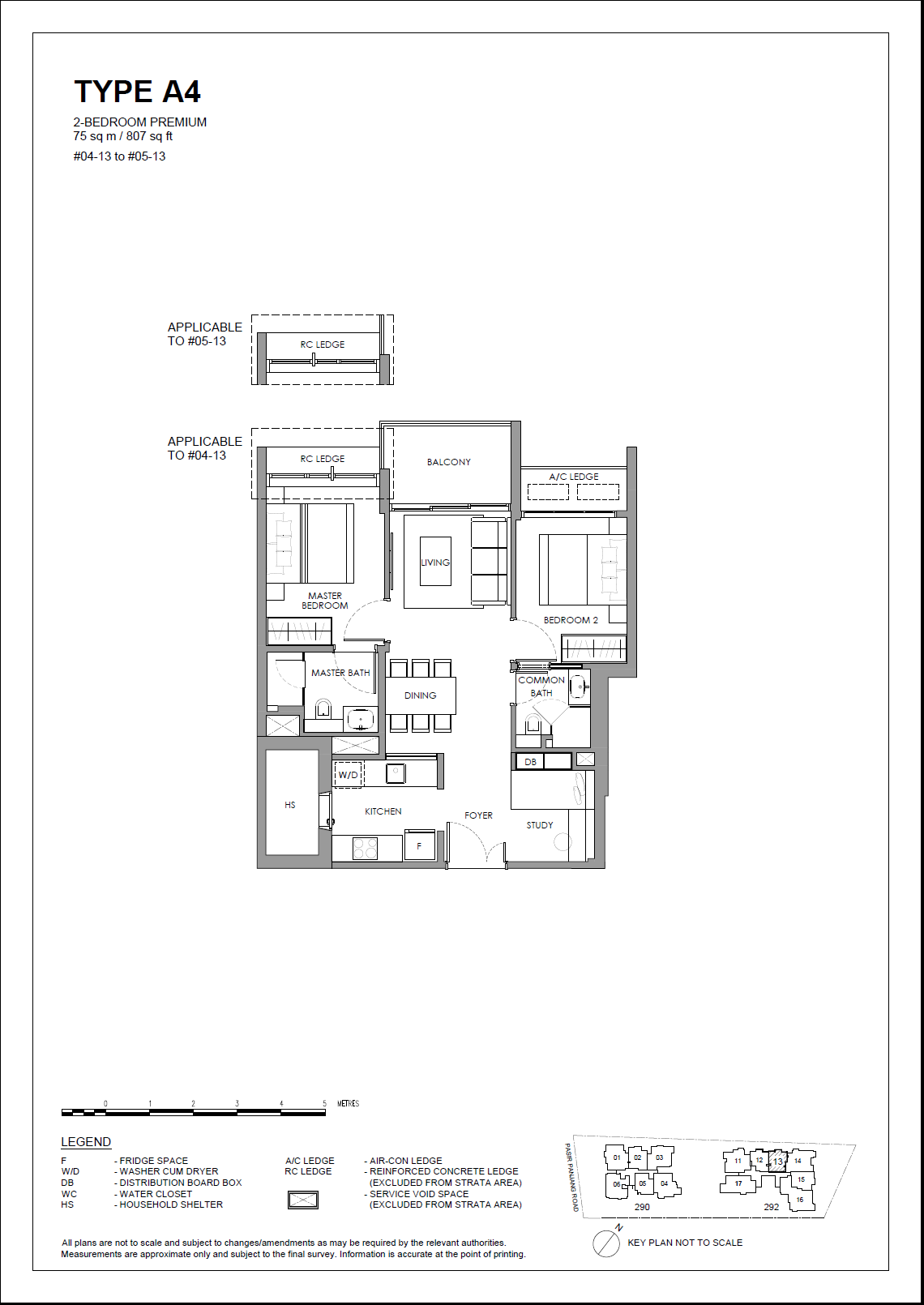 Floor plan of The Hillshore type A4, 2-Bedroom, 807 sq ft