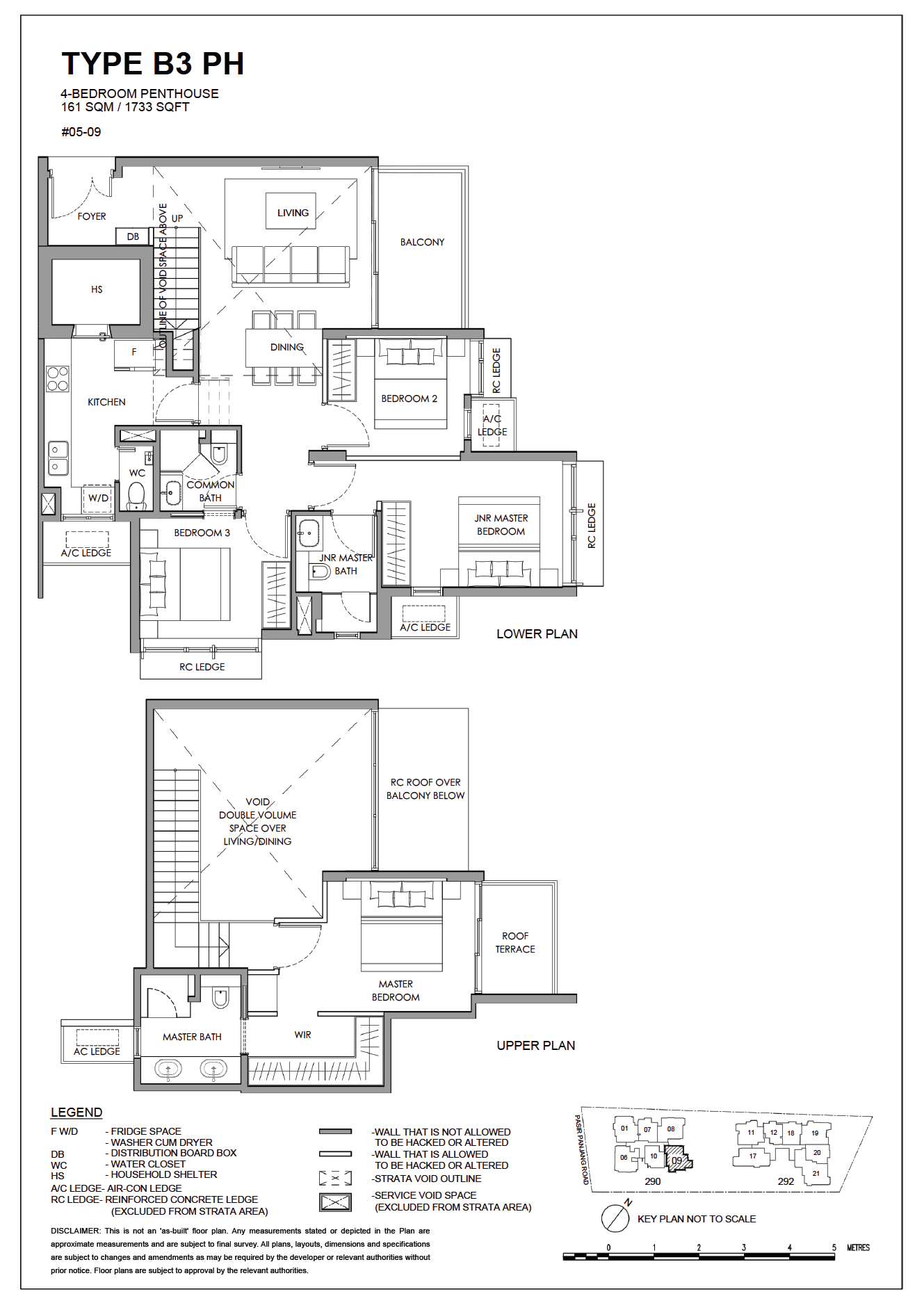 Floor plan of The Hillshore type B3_PH, 4-Bedroom, 1,733 sq ft