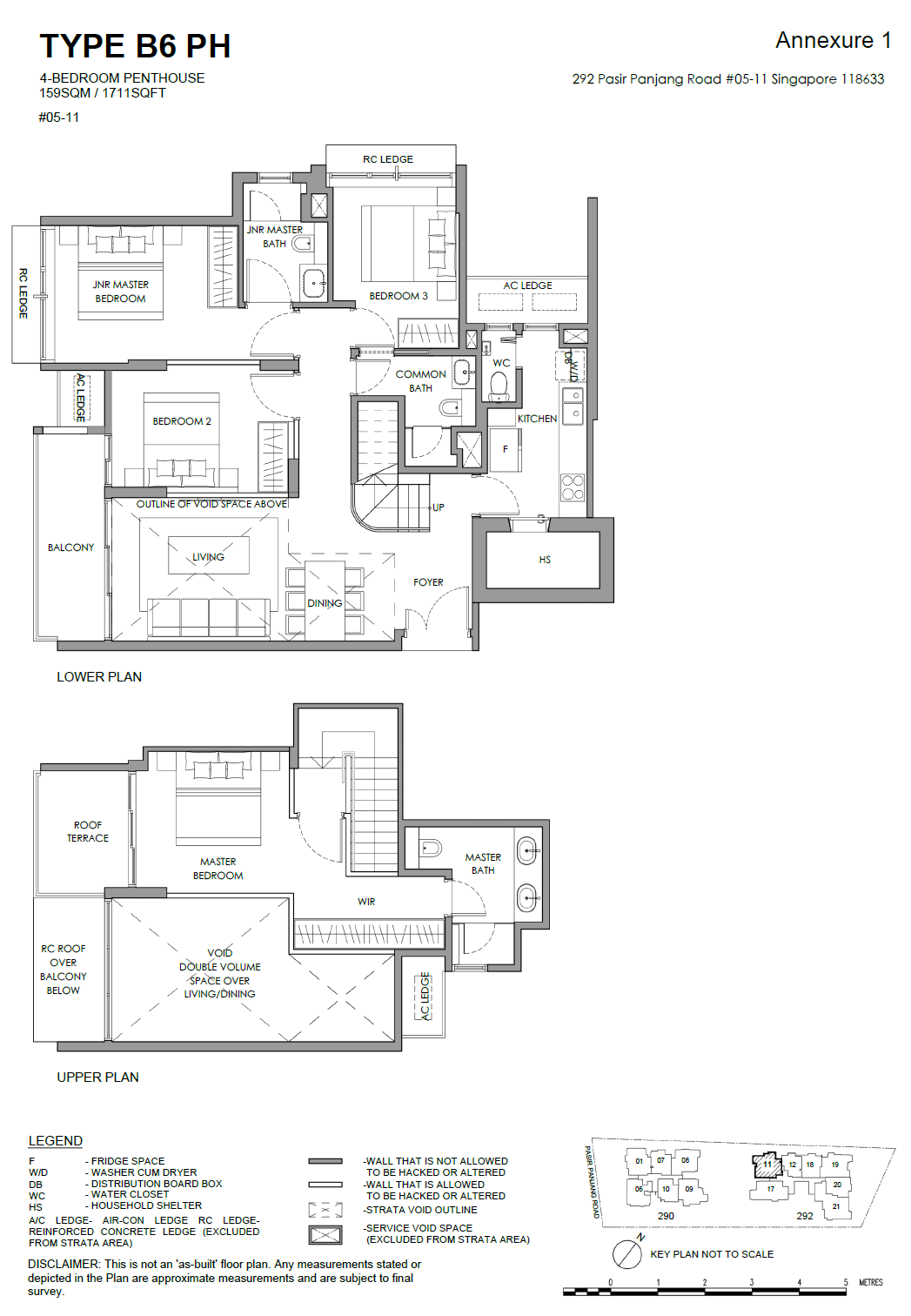 Floor plan of The Hillshore type B6_PH, 4-Bedroom, 1,711 sq ft