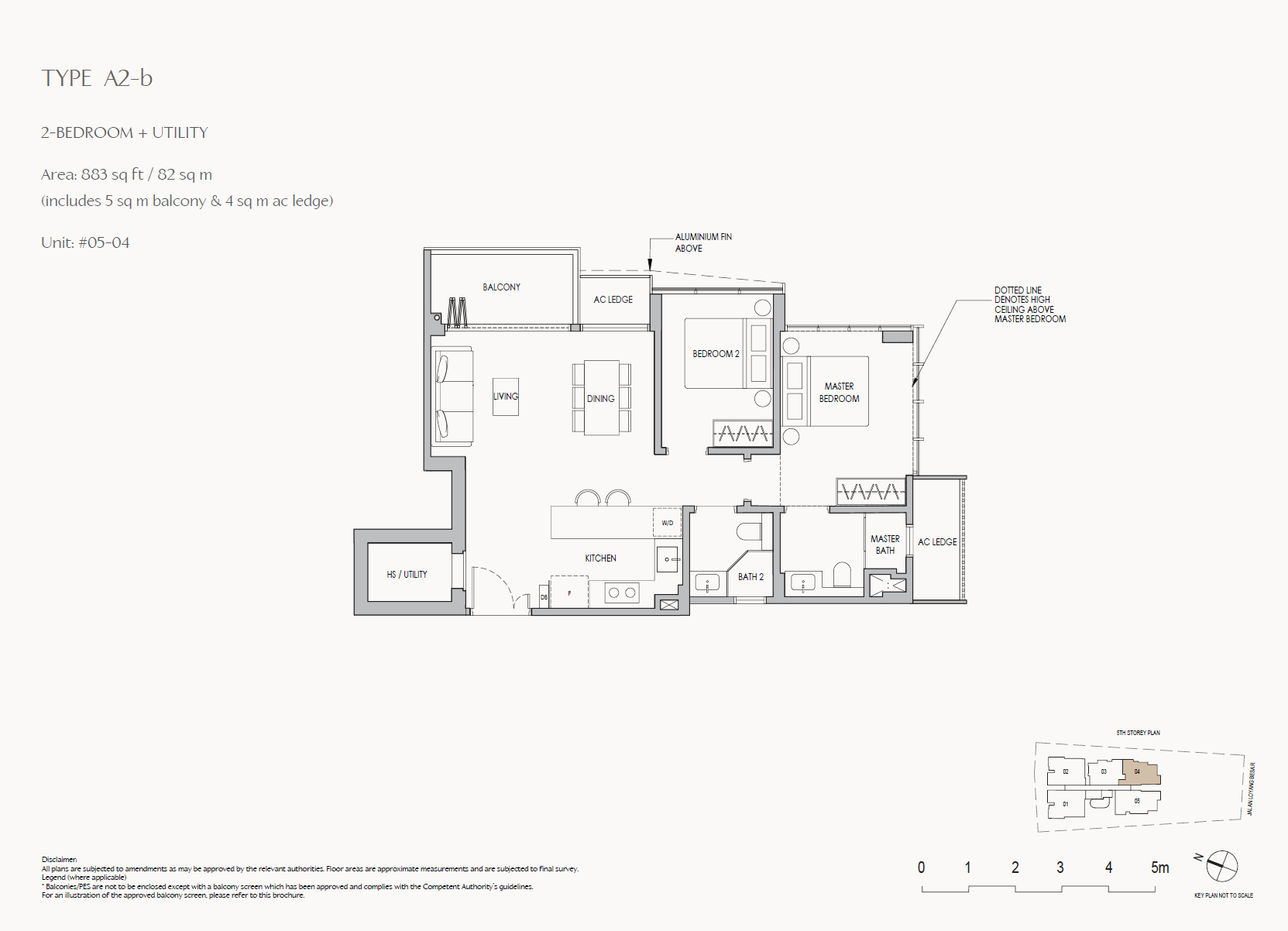 Floor plan of The Shorefront type A2-b, 2-Bedroom, 883 sq ft