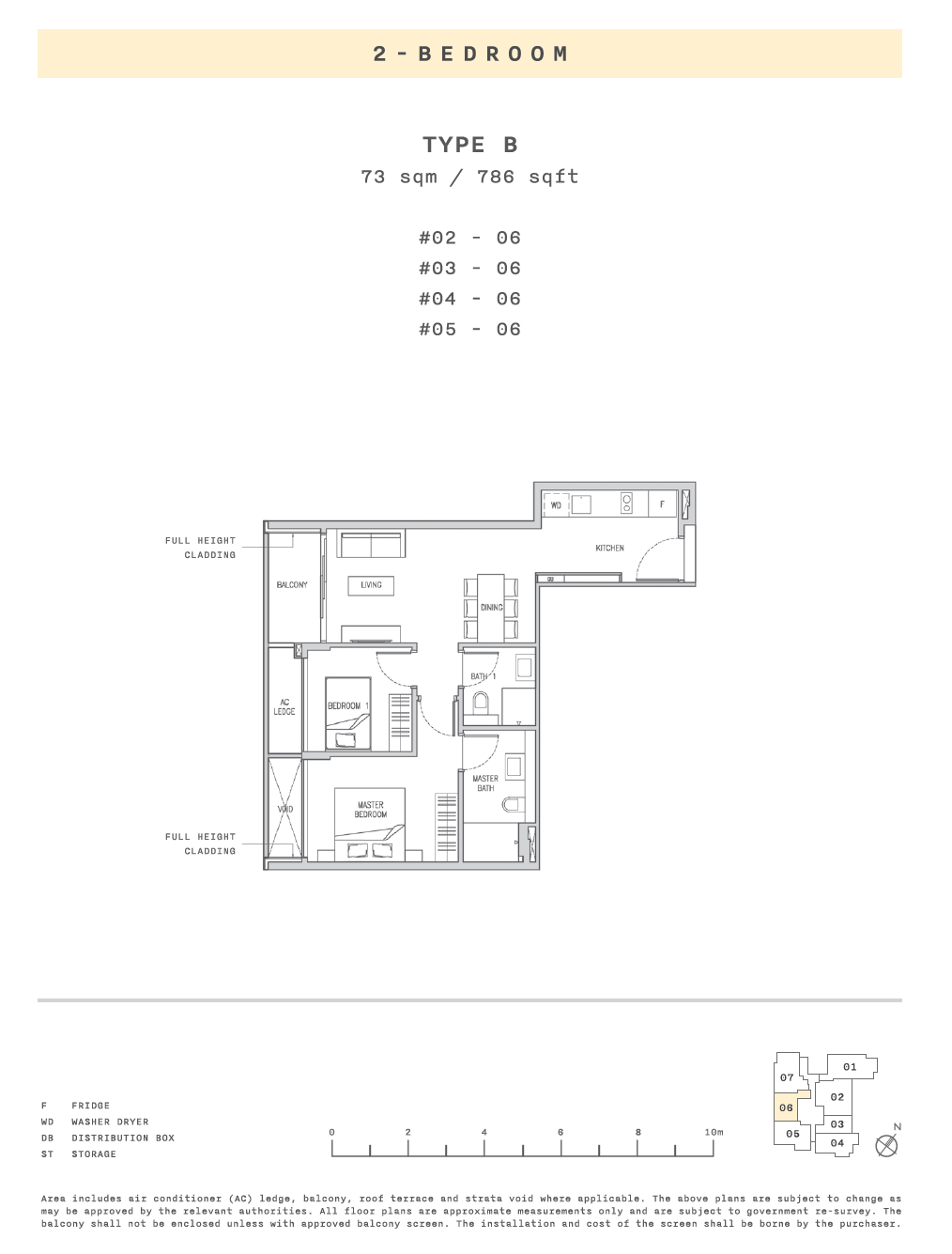 Floor plan of Claydence type B, 2-Bedroom, 786 sq ft