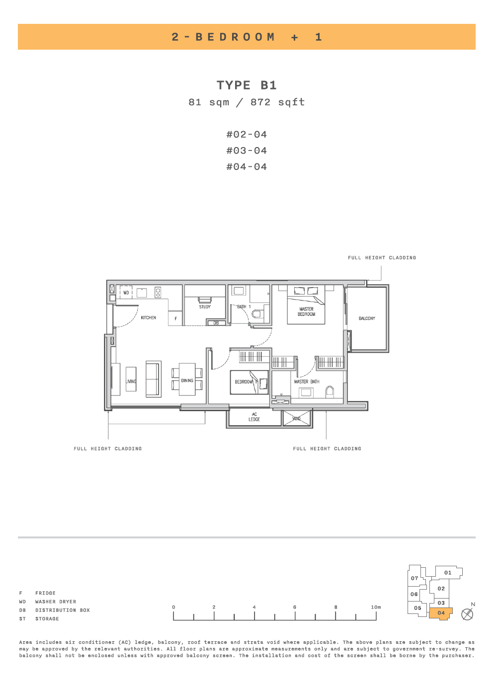 Floor plan of Claydence type B1, 2-Bedroom, 872 sq ft