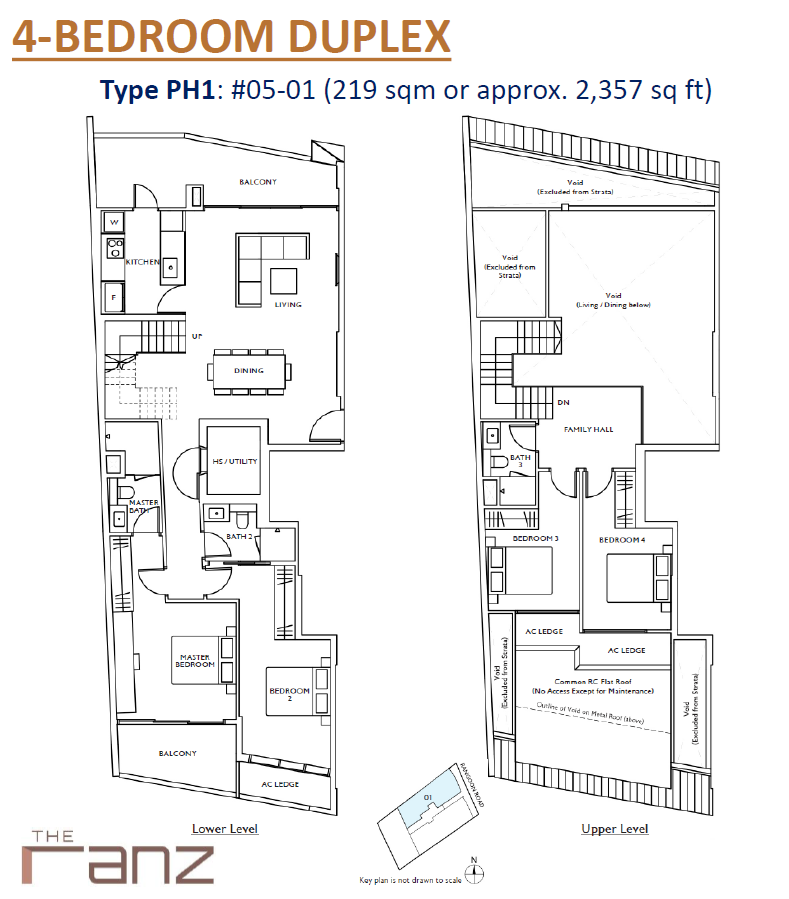 Floor plan of The Ranz type Penthouse, 4-Bedroom, 2,357 sq ft