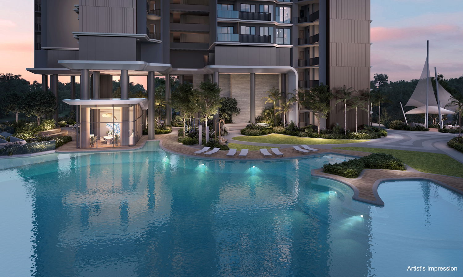 Resort-style infinity pool overlooking the sea