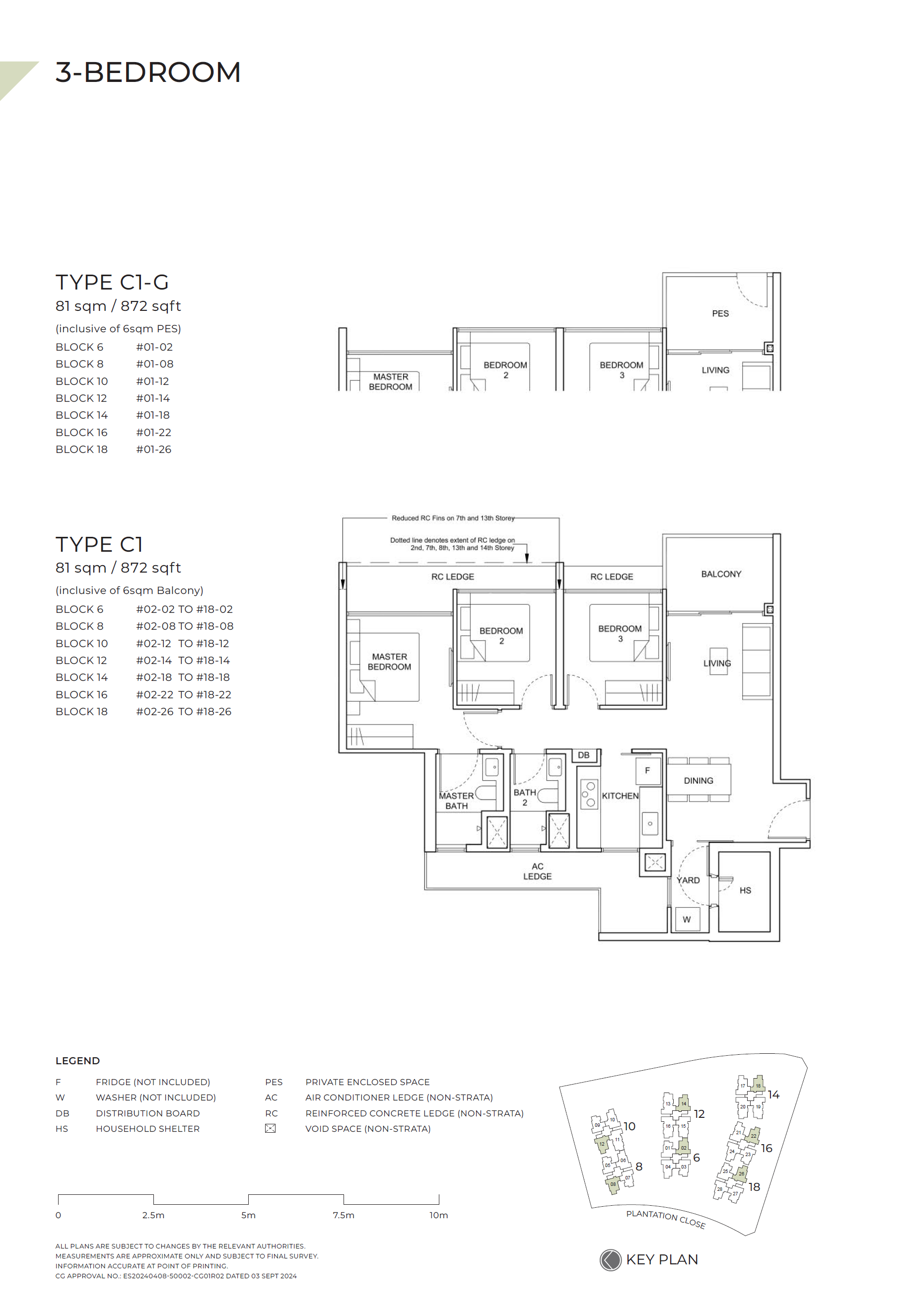 Floor plan of Novo Place (EC) type C1, 3-Bedroom, 872 sq ft