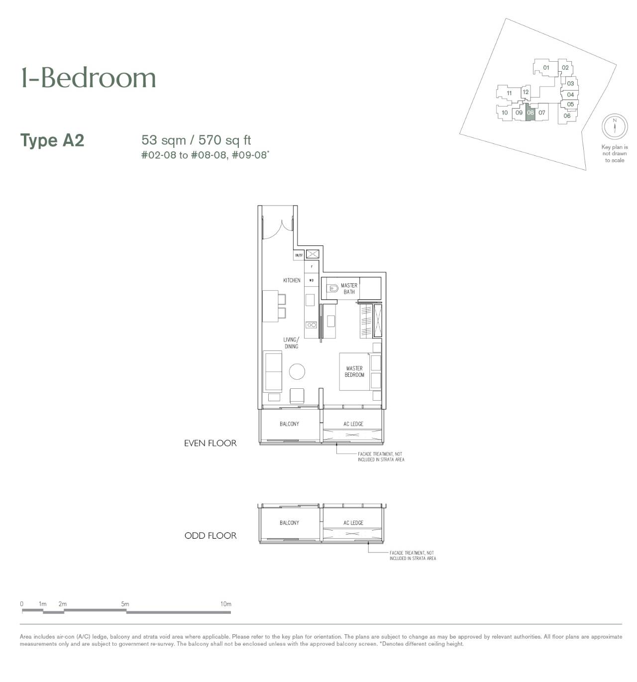 Floor plan of 19 Nassim type A2, 1-Bedroom, 570 sq ft