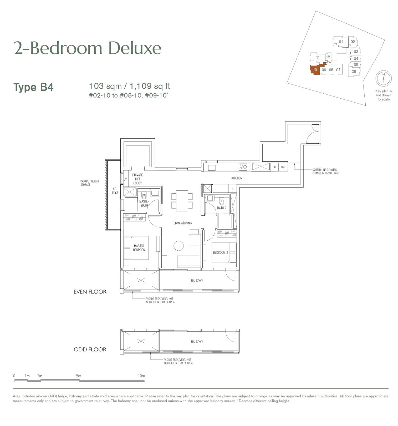 Floor plan of 19 Nassim type B4, 2-Bedroom, 1,109 sq ft