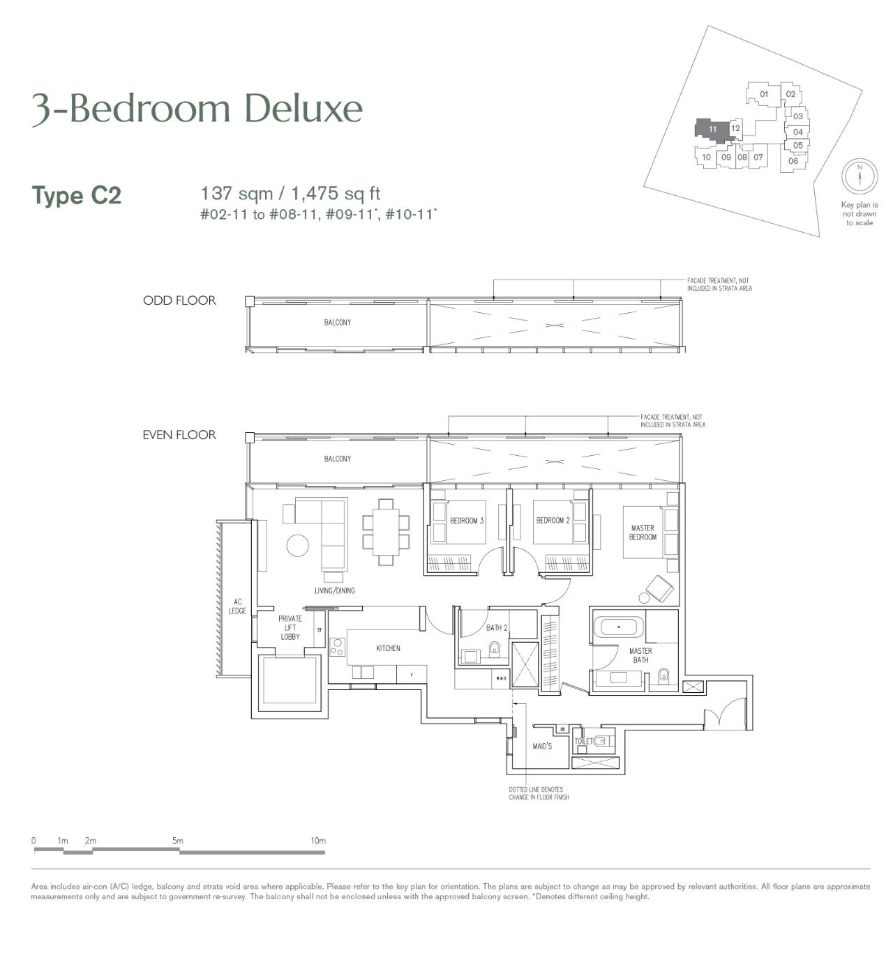 Floor plan of 19 Nassim type C2, 3-Bedroom, 1,475 sq ft
